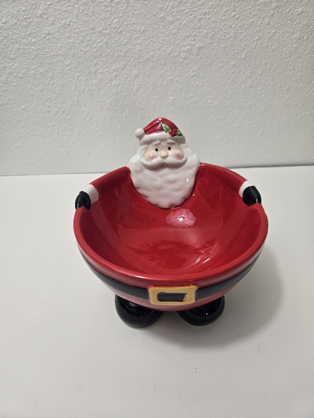 Santa Ceramic Candy Dish - Red and Black Holiday Bowl